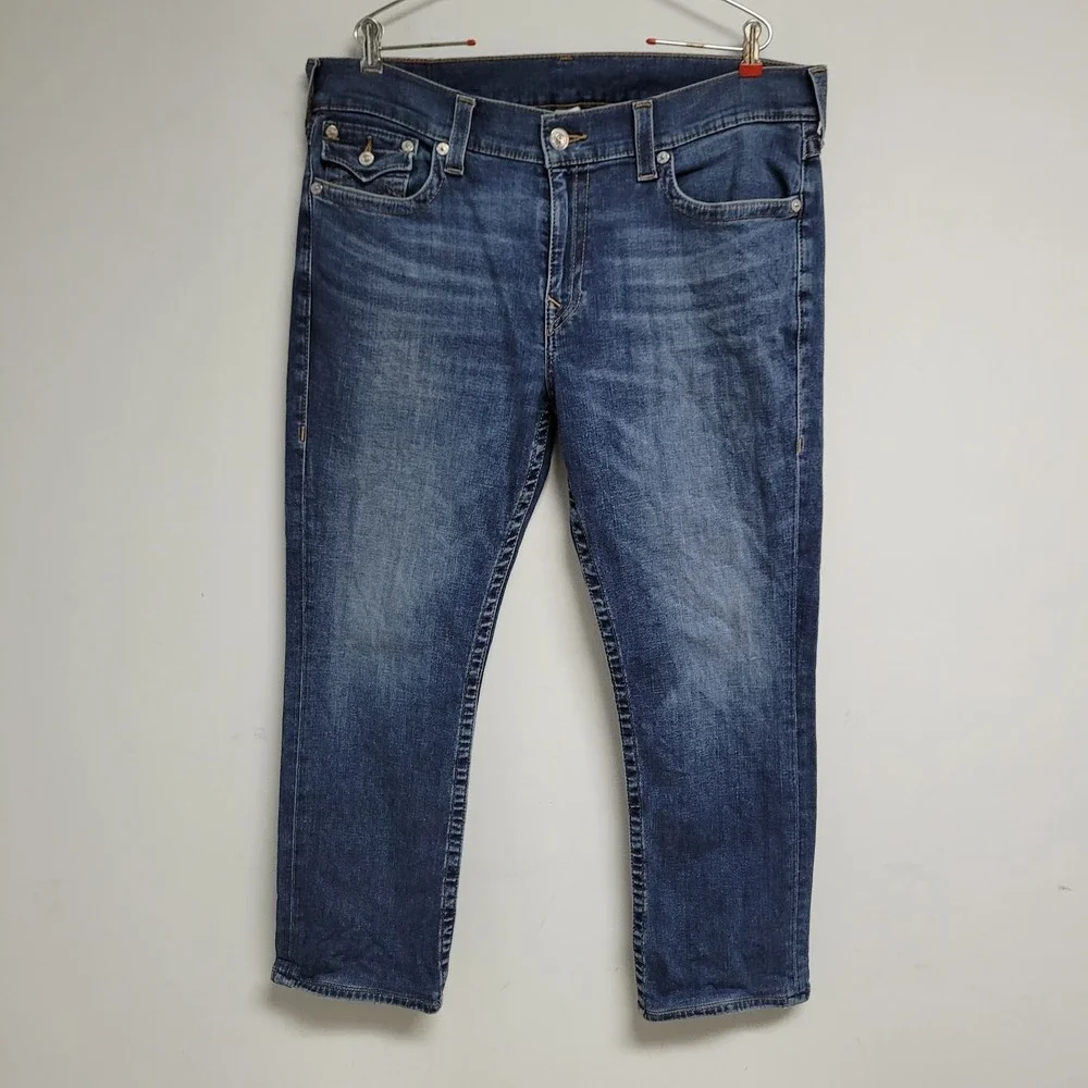True Religion Ricky Relaxed Straight Fit Flap Denim Blue Jeans Size 38 Mexico
